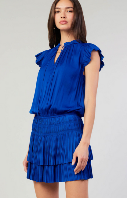 Current Air SS Smocked Waist Pleated Mini Skirt Dress