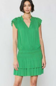 Current Air SS Smocked Waist Pleated Mini Skirt Dress
