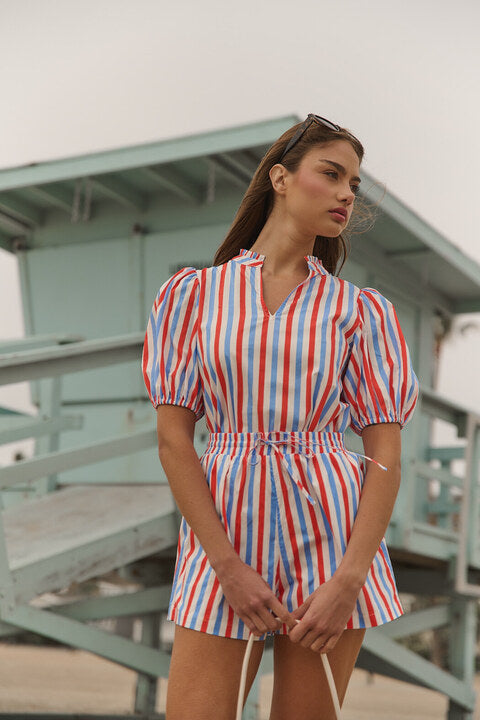 Daly Split Neck Top Stripe