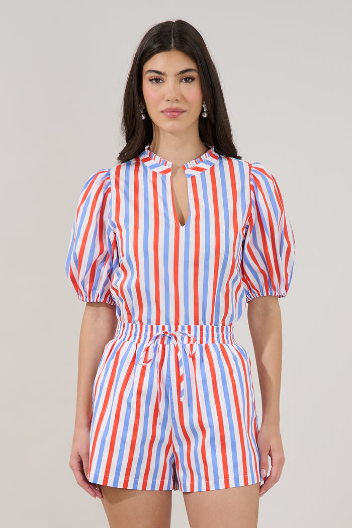 Daly Split Neck Top Stripe