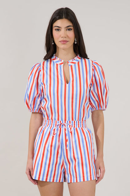Daly Split Neck Top Stripe
