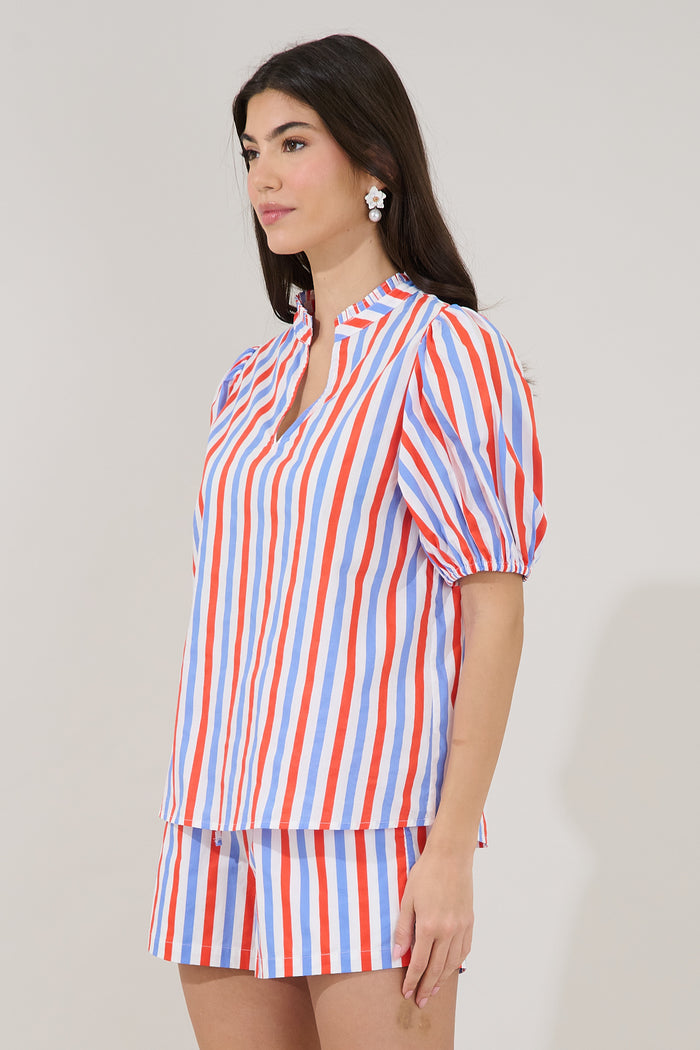 Daly Split Neck Top Stripe