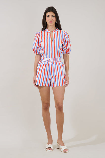 Daly Split Neck Top Stripe