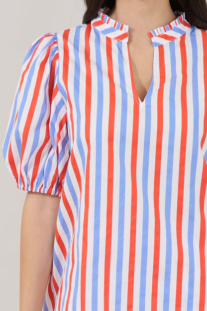 Daly Split Neck Top Stripe