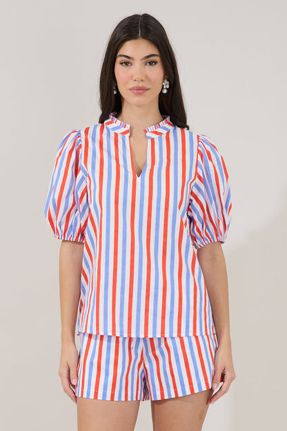 Daly Split Neck Top Stripe
