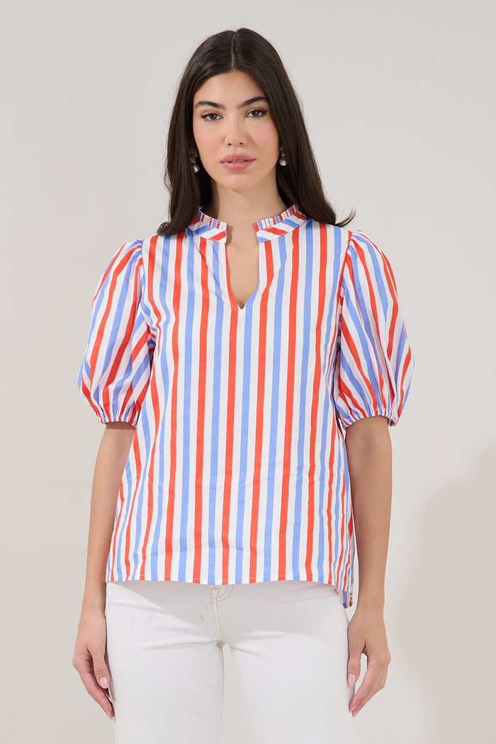 Daly Split Neck Top Stripe