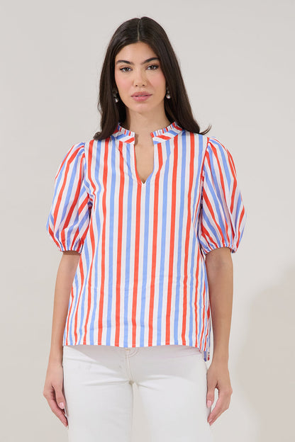 Daly Split Neck Top Stripe