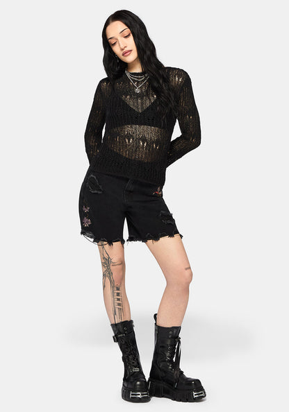 Damien Ladder Knit Top - Black