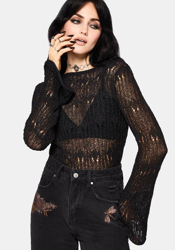Damien Ladder Knit Top - Black S