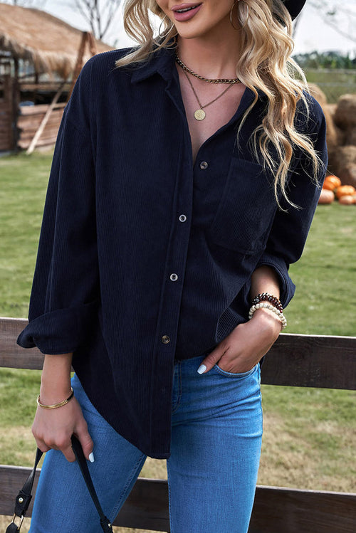 Dark Blue Corduroy Button Pocket Shirt - Tops/Blouses & Shirts