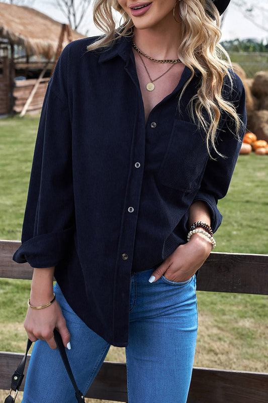 Dark Blue Corduroy Button Pocket Shirt - Tops/Blouses & Shirts