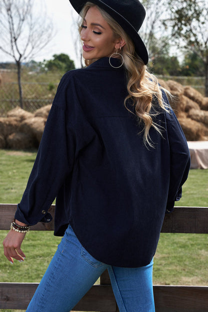 Dark Blue Corduroy Button Pocket Shirt - Tops/Blouses & Shirts
