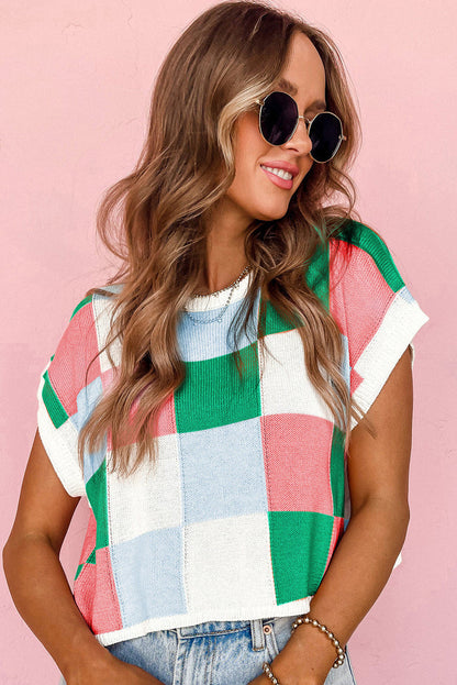 Dark Green Colour Block Cap Sleeve Sweater - Sweaters & Cardigans/Short