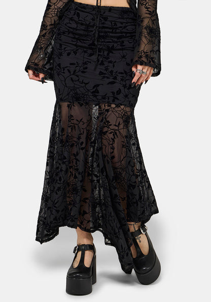 Deadly Nightshade Mesh Midi Skirt