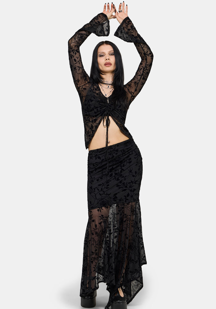 Deadly Nightshade Mesh Midi Skirt