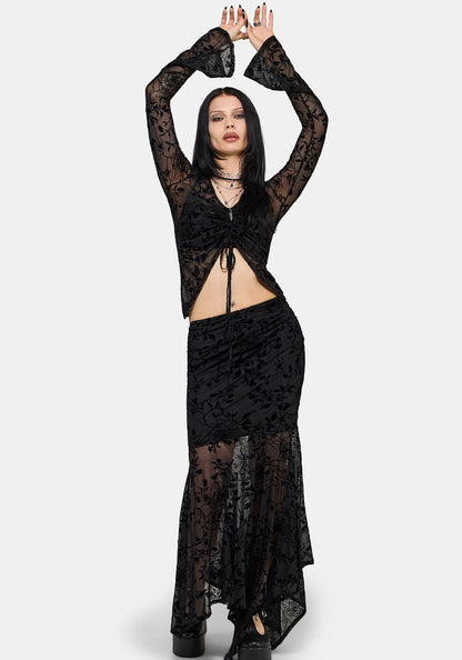 Deadly Nightshade Mesh Midi Skirt