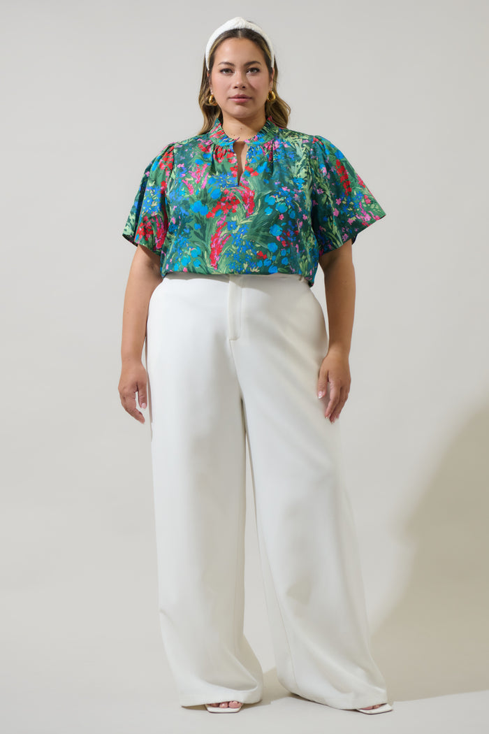 Devin Floral Reva Split Neck Top Curve