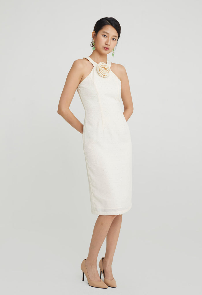 Diamonte Halter Midi Dress