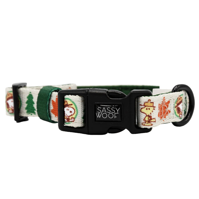 The Sassy Woof Dog Four Piece Bundle - Peanuts™ Beagle Scouts is perfect for Snoopy fans, featuring pet accessories with a black plastic buckle.