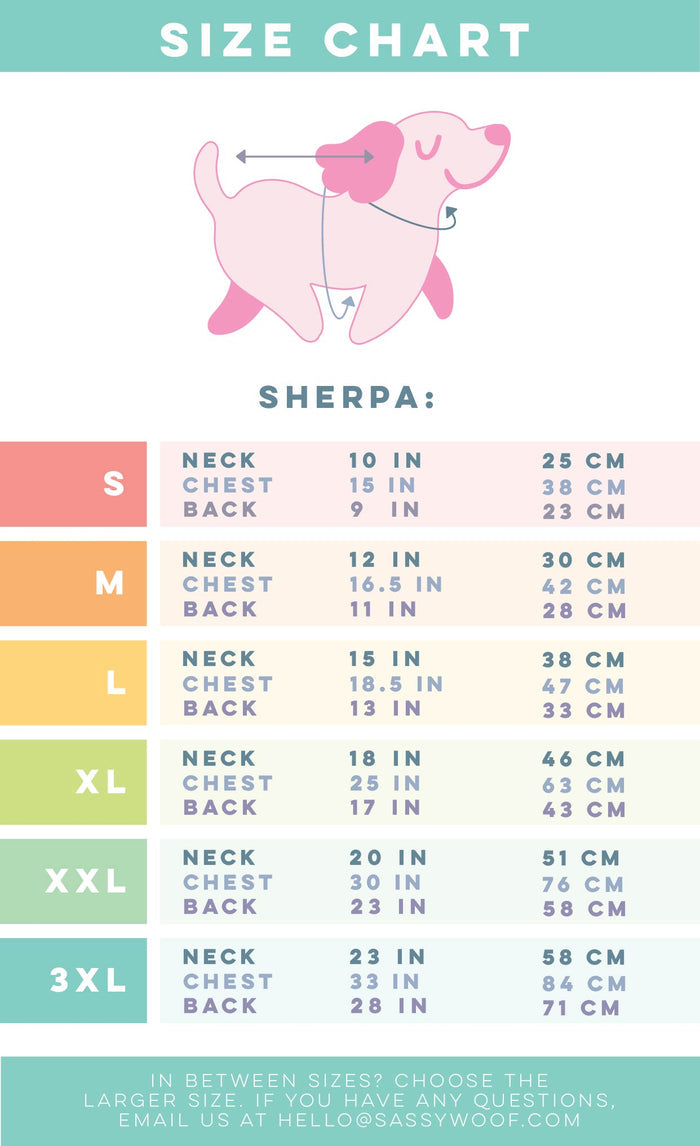 Marvel’s Spider-Man Dog Reversible Sherpa Jacket Size Chart – This handy guide from Sassy Woof features an illustrated pink dog showing exactly where to measure your pup’s neck, chest, and back. With measurements in inches and centimeters for S, M, L, XL, and 3XL sizes, it makes choosing the perfect fit for your dog easy—ideal when picking out the Dog Reversible Sherpa Jacket - Marvel’s Spider-Man by Sassy Woof.