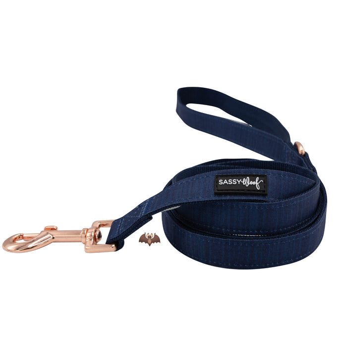 Sassy Woof's Dog Two Piece Bundle - Twilight features a blue leash with a gold hook, perfect for pairing with your adjustable harness.