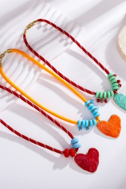 Double the Charm Beaded Heart Necklace Set-Cute-Trendy-Shop-Womens-Boutique-Clothing-Store