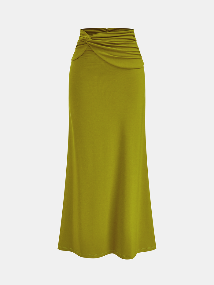 Draped Crop Top & Ruched Maxi Skirt Set