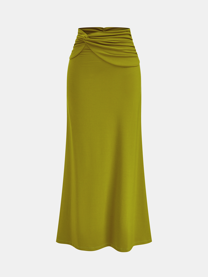 Draped Crop Top & Ruched Maxi Skirt Set