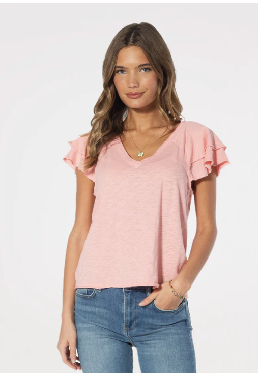 Dylan Ruffle Sleeve Deep V-Top