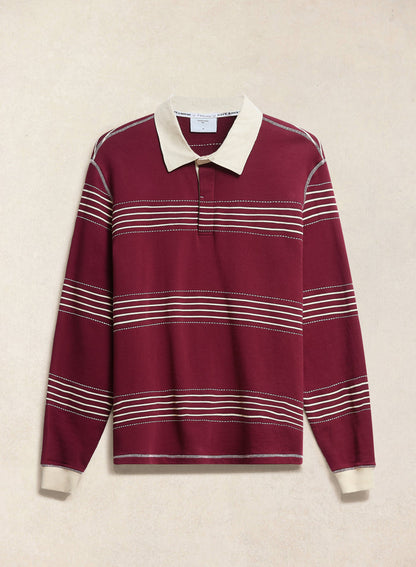 Editor Striped Rugby Polo Shirt | Cotton | Burgundy
