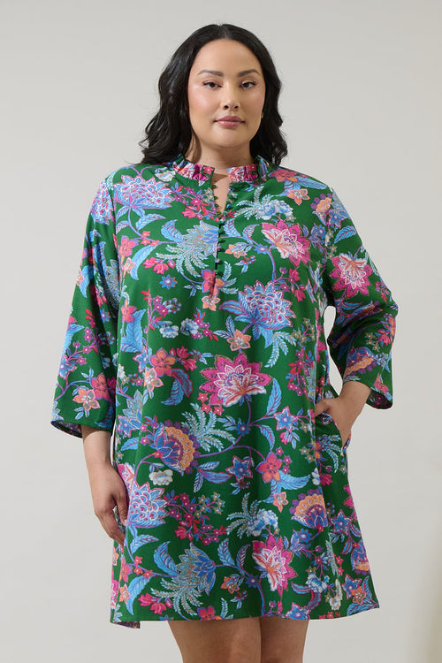 Elara Floral Ruelle Ruffle Mini Dress Curve