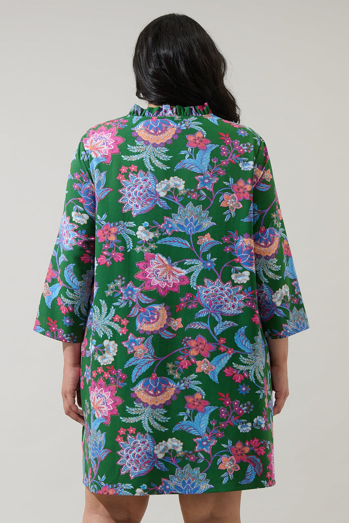 Elara Floral Ruelle Ruffle Mini Dress Curve