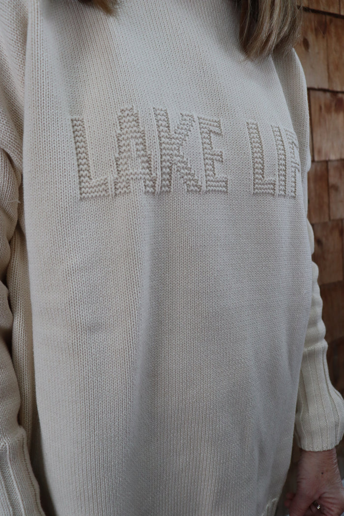 Embossed Lake Life Turtleneck Sweater