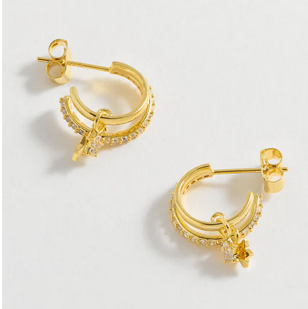 Gold Duo Pave Star Hoop