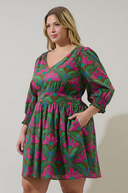 Evanna Floral Yolis Smocked Mini Dress Curve