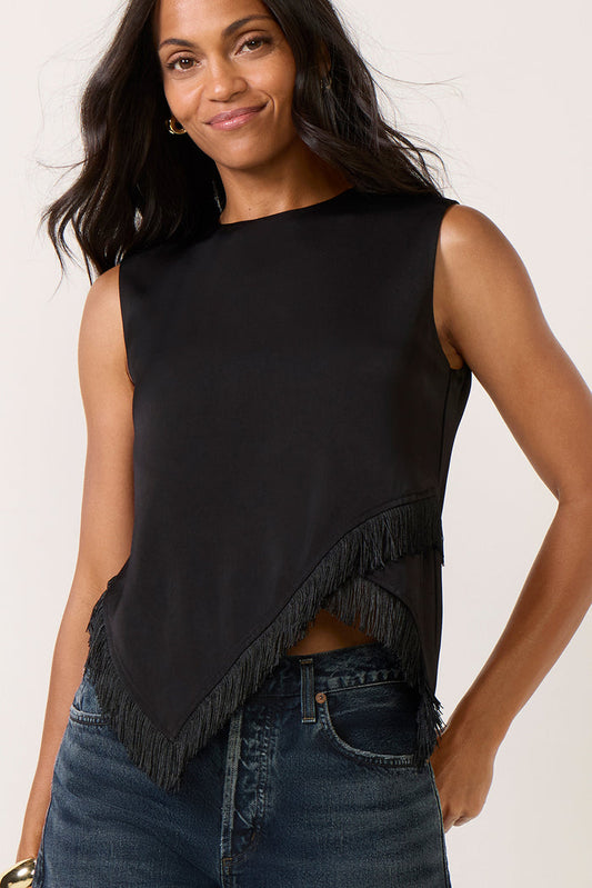 Evelyn Fringe Trim Satin Top