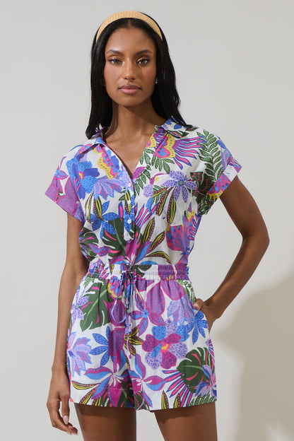 Evren Tropics Cory Collared Button Up Top