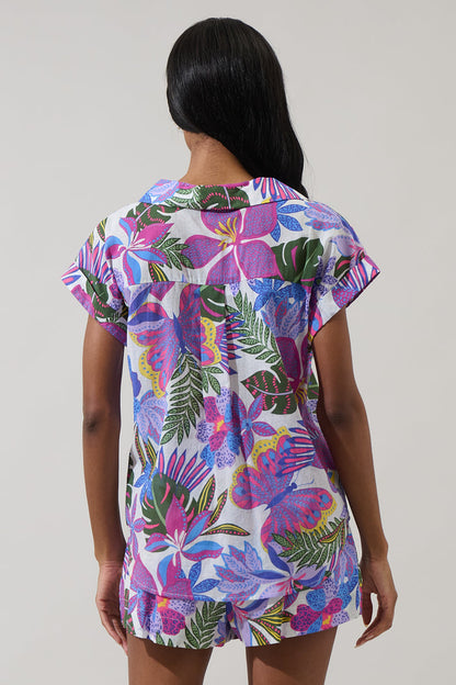 Evren Tropics Cory Collared Button Up Top