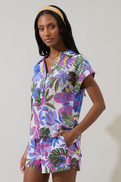 Evren Tropics Cory Collared Button Up Top
