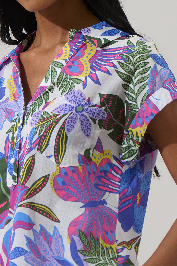 Evren Tropics Cory Collared Button Up Top
