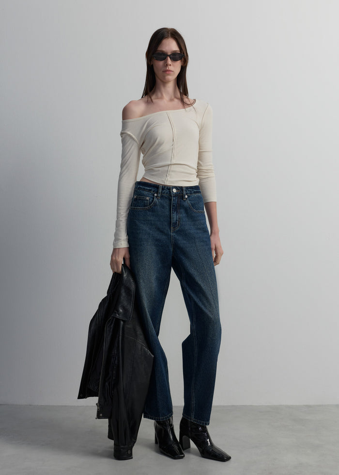 EXPOSED-STITCH LONG-SLEEVE TOP