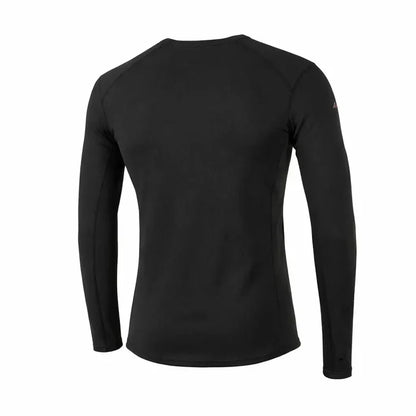Reverse detail of Sub Zero Factor 2 mens long sleeve mid layer thermal top with a crew neck in colour black photographed on a white background