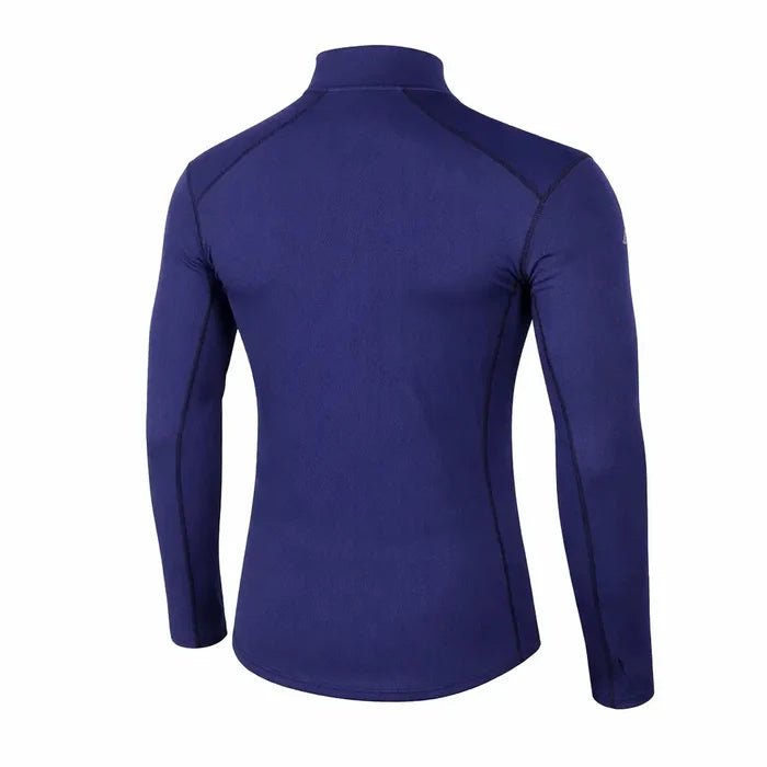 Reverse view of a Sub Zero Factor 2 Mens Long Sleeve Zip Neck Mid Layer Top  in colour navy photographed on a white background