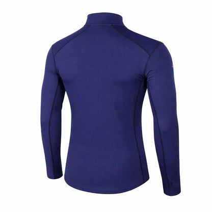 Reverse view of a Sub Zero Factor 2 Mens Long Sleeve Zip Neck Mid Layer Top  in colour navy photographed on a white background