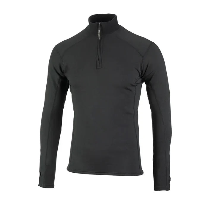 Front view of a Sub Zero Factor 2 Mens Long Sleeve Zip Neck Mid Layer Top  in colour black photographed on a white background