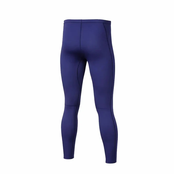 Reverse detail of a Sub Zero Factor 2 mens thermal mid layer leggings with fly in navy colour photographed on a white background