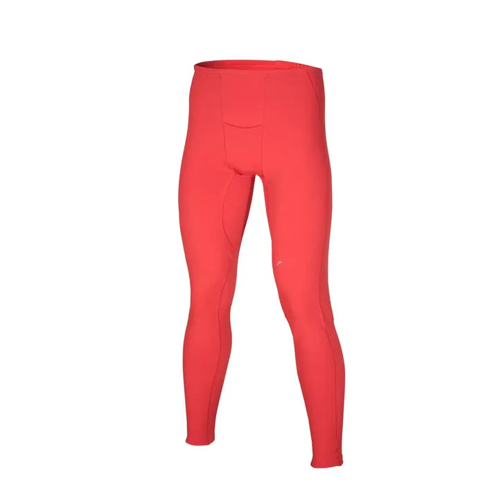 Front detail of a Sub Zero Factor 2 mens thermal mid layer leggings with fly in red colour photographed on a white background