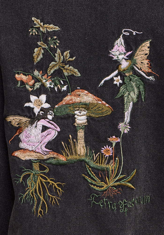 Faela Fairy Embroidered Distressed Denim Jacket UK 6