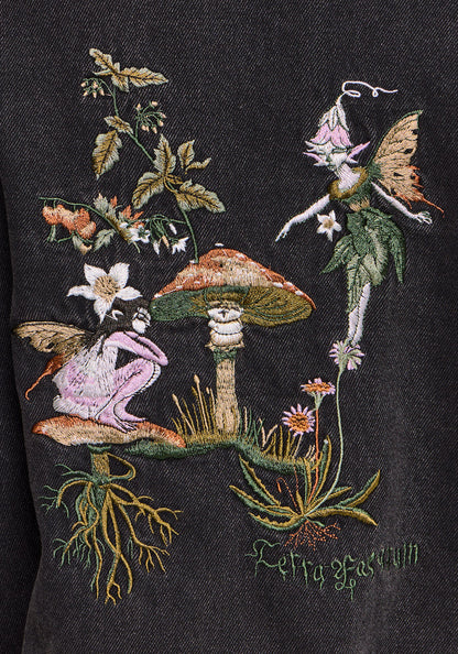 Faela Fairy Embroidered Distressed Denim Jacket UK 6