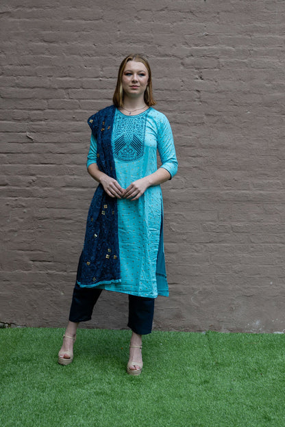 Fancy Cotton Silk Embroidered Pale Turquoise Salwar Kameez